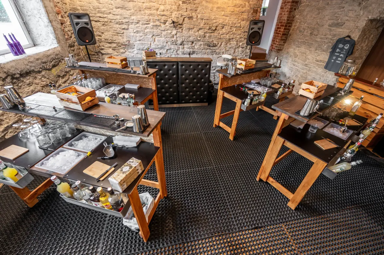 Work stations with tools laid out before a lesson